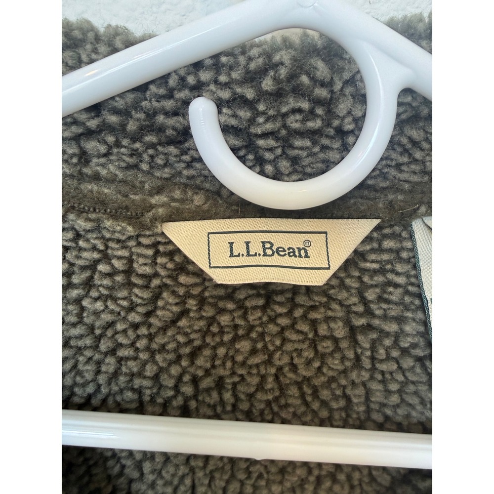 L.L. Bean Faux Shearling Coat Womens LP Large Petite Brown Olive Faux Suede Vtg - Picture 3 of 7